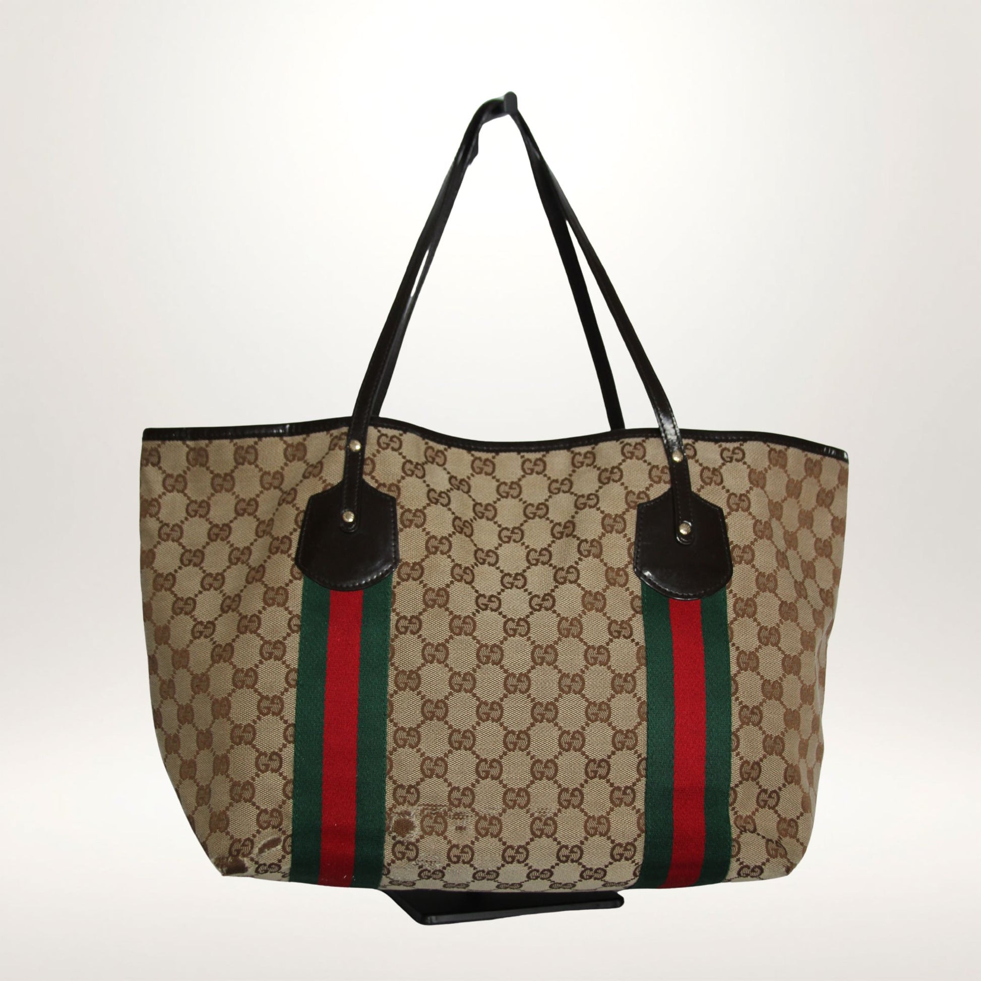 Vintage Gucci Jolie Web tote i GG canvas med web-bånd og charms – bilde 9