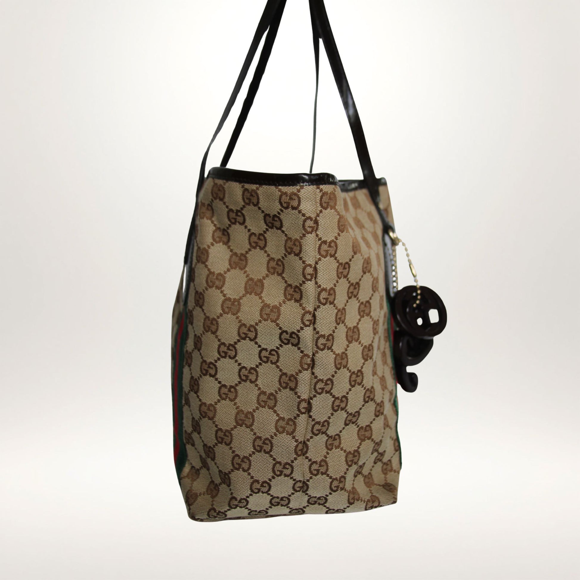 Vintage Gucci Jolie Web tote i GG canvas med web-bånd og charms – bilde 10
