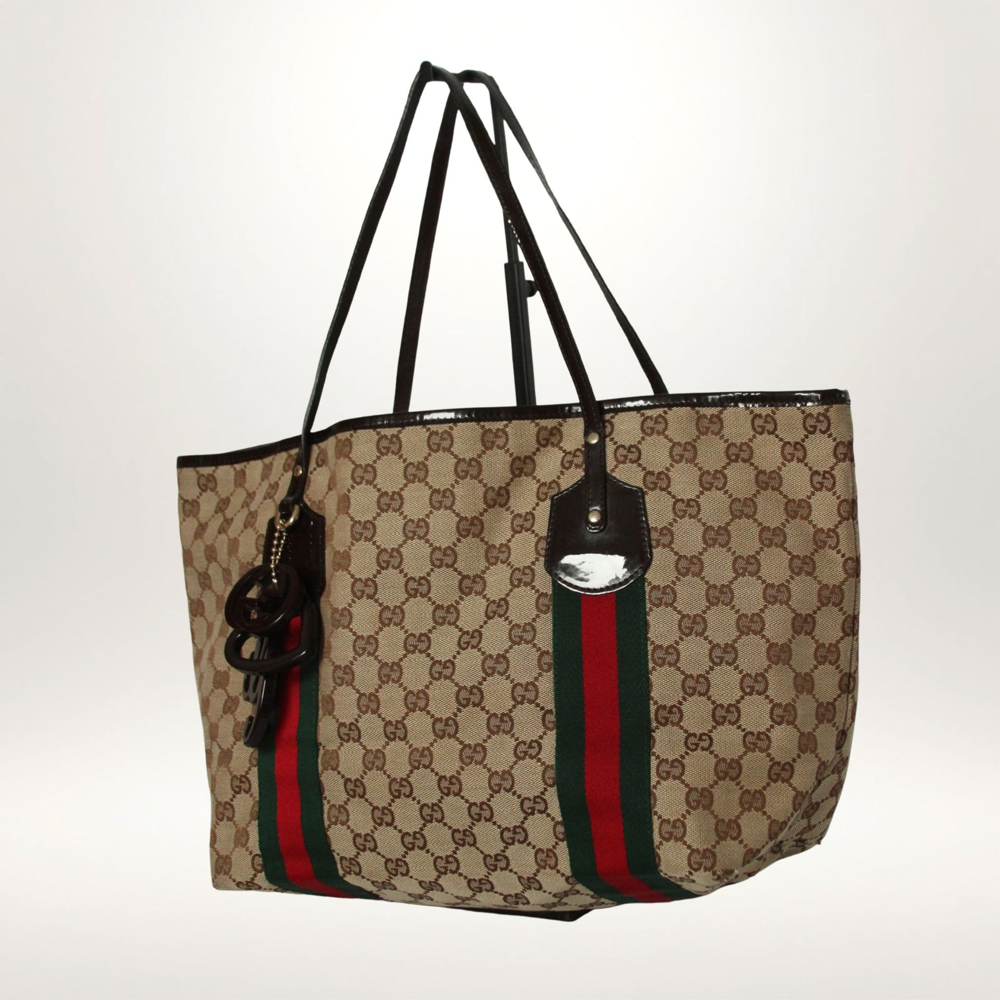 Vintage Gucci Jolie Web tote i GG canvas med web-bånd og charms – bilde 8