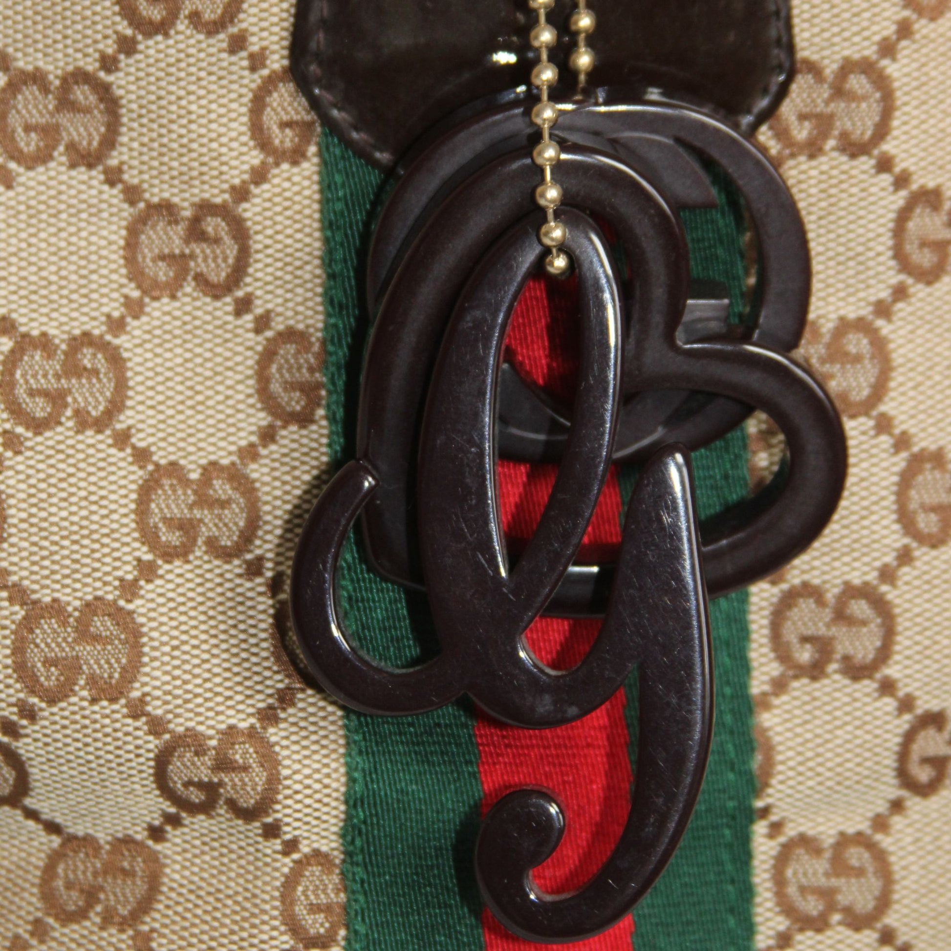 Vintage Gucci Jolie Web tote i GG canvas med web-bånd og charms – bilde 13