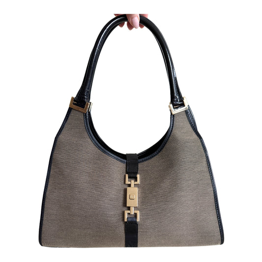 Gucci Jackie Bardot Vintage – Skulderveske i canvas og skinn
