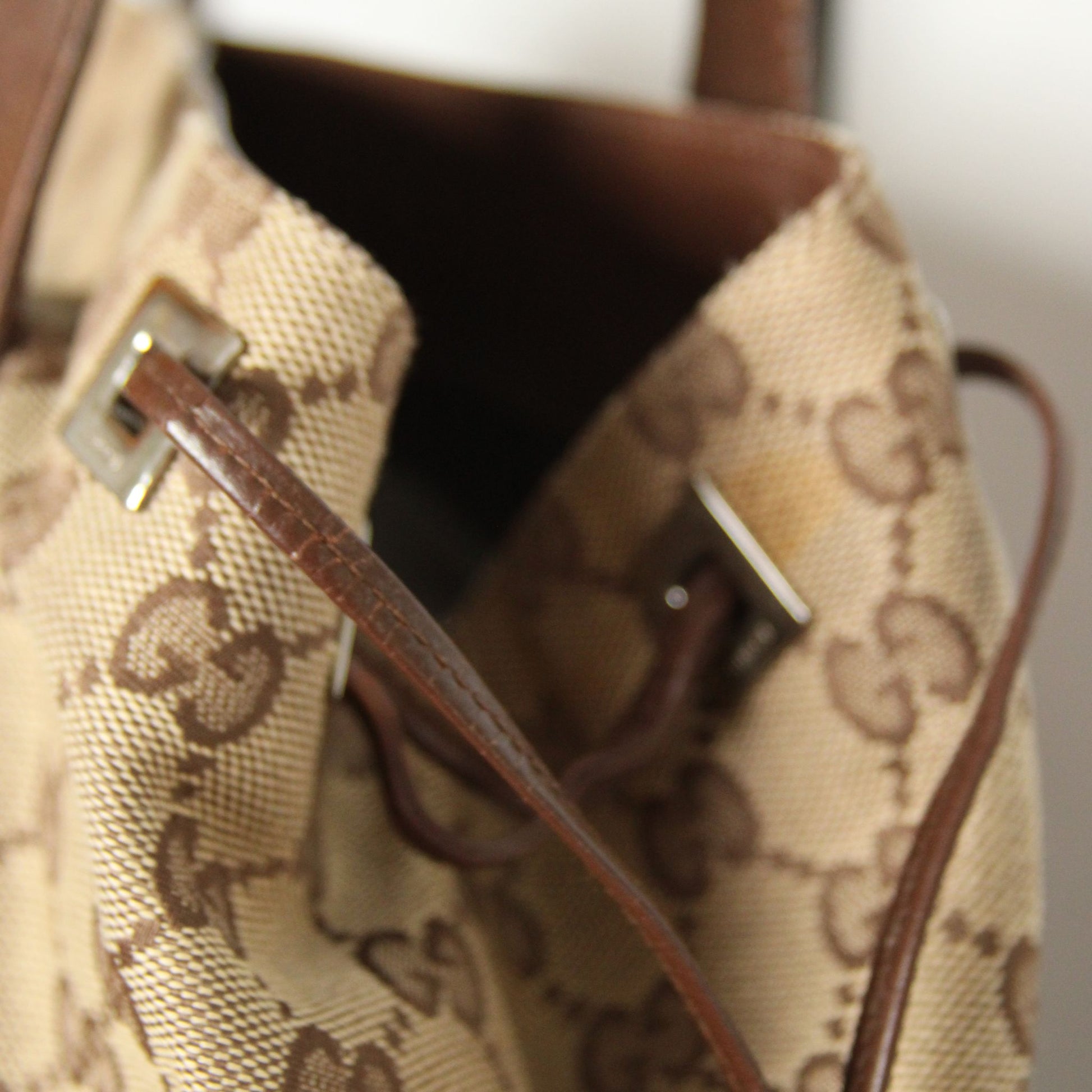Vintage Gucci GG Canvas tote i beige monogram med skinnstropper – bilde 9