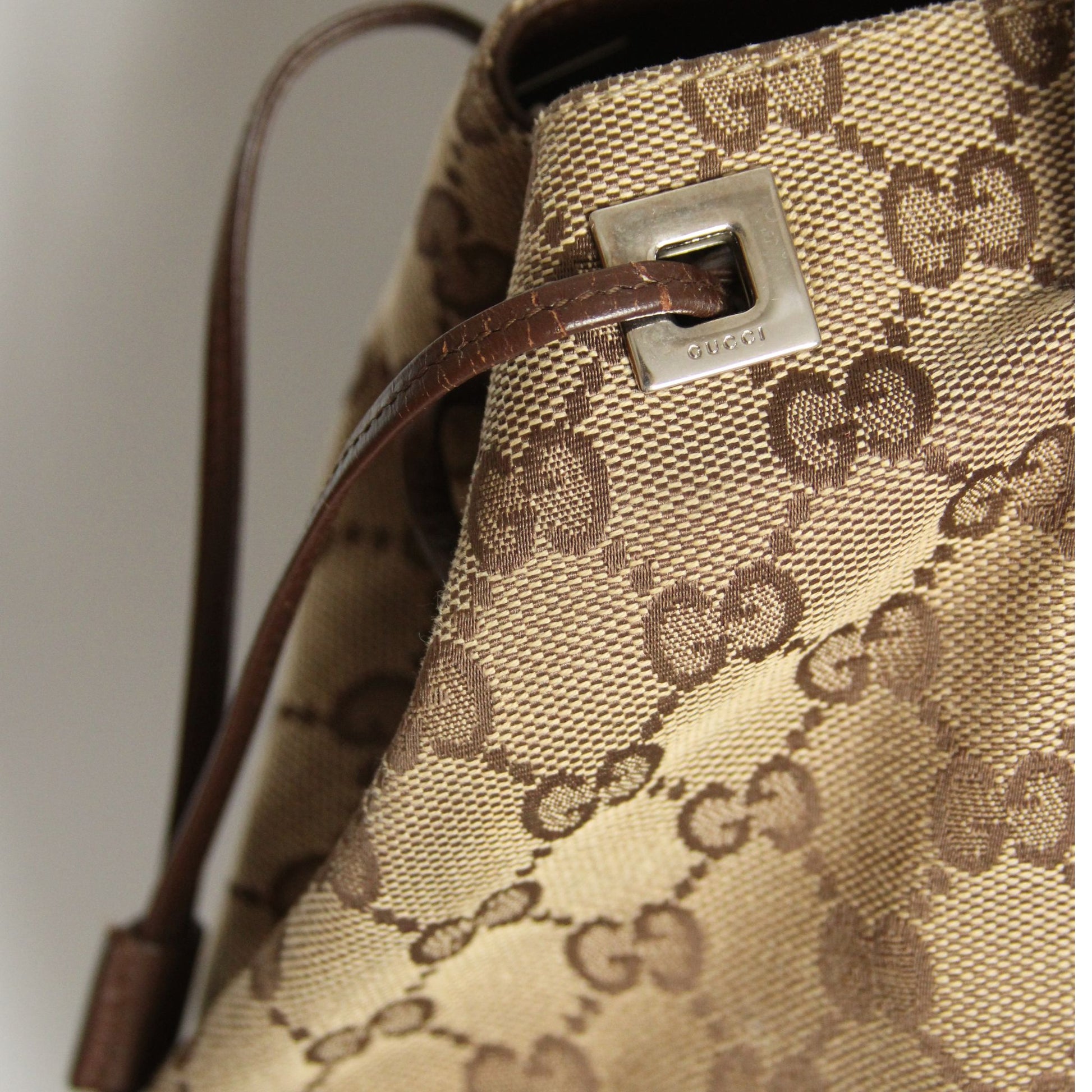 Vintage Gucci GG Canvas tote i beige monogram med skinnstropper – bilde 10