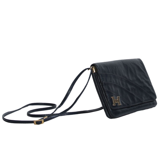 Vintage Hidalgo skulderveske i mørkeblått skinn