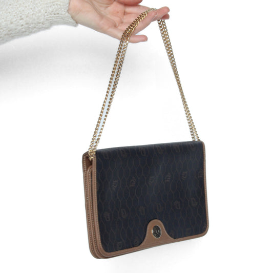 Vintage Christian Dior Honeycomb Chain Flap Bag i canvas og skinn med gullenke – bilde 4