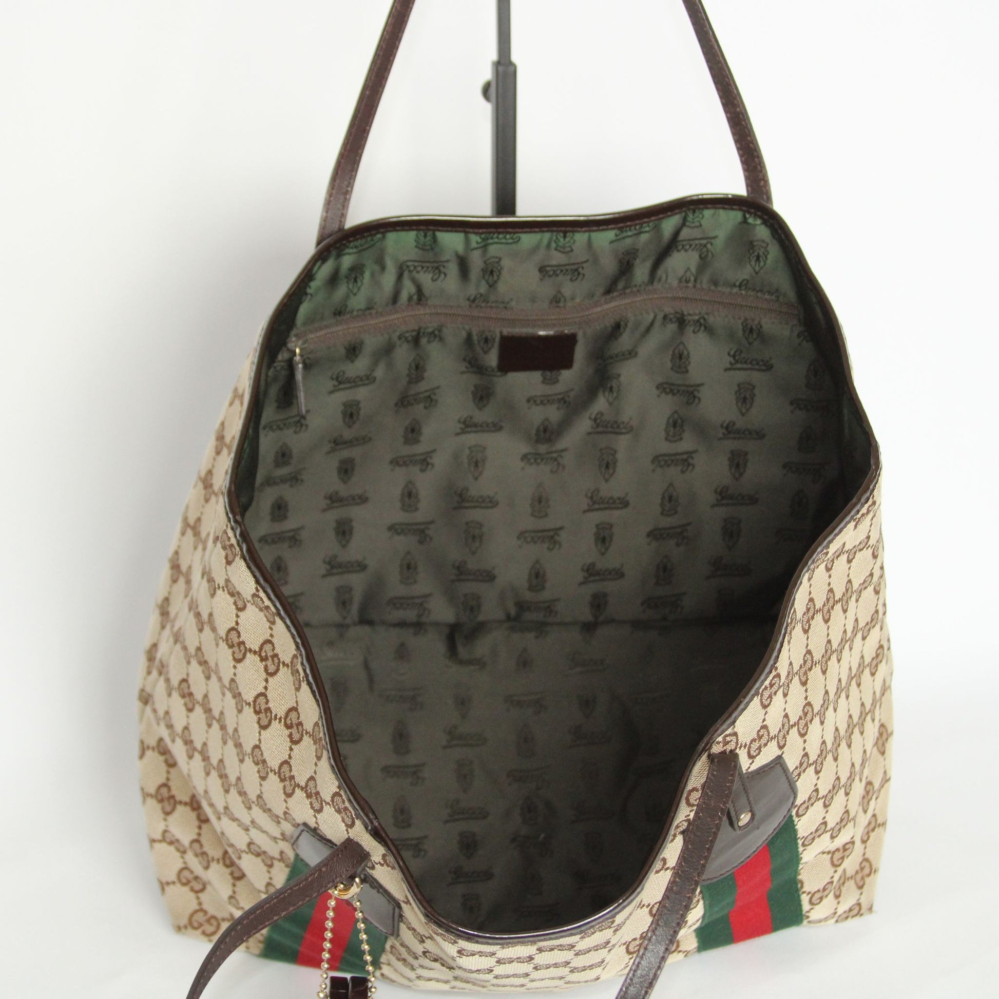 Vintage Gucci Jolie Web tote i GG canvas med web-bånd og charms – bilde 15
