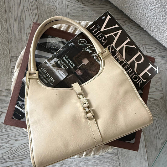 GUCCI Vintage Jackie Shoulder Bag Beige Leather Made in Italy