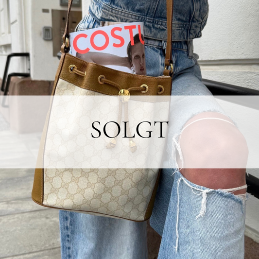 GUCCI Vintage Bucket Bag GG Monogram Canvas & Tan Leather Gucci Accessory Collection · Made in Italy