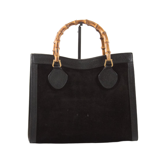 Gucci Diana Bamboo Tote – sort suede & skinn