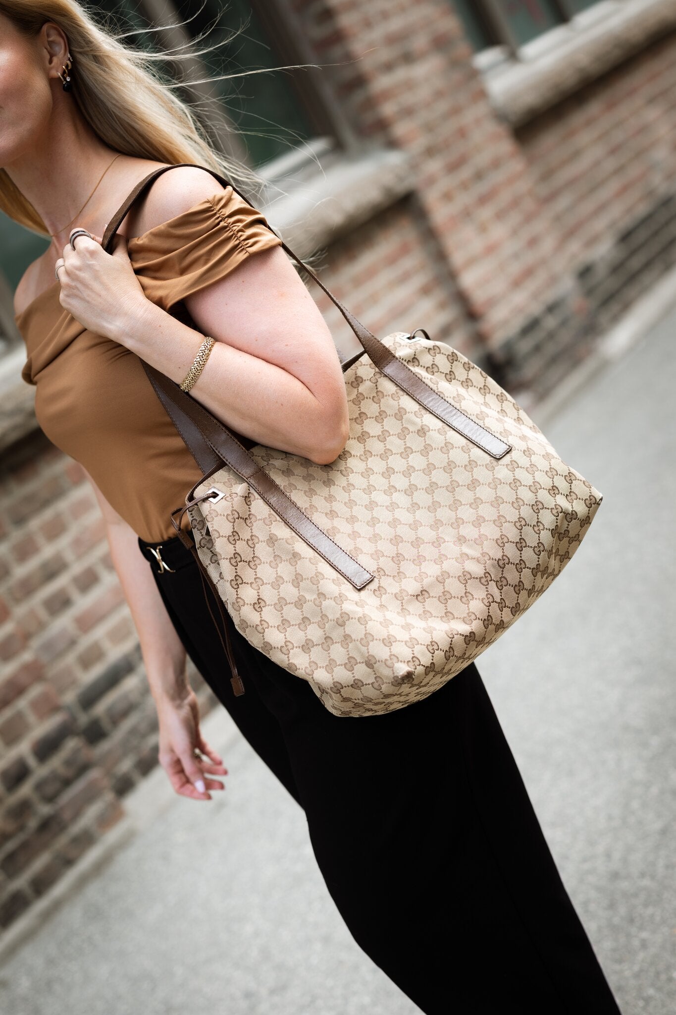 Vintage Gucci GG Canvas tote i beige monogram med skinnstropper – bilde 2