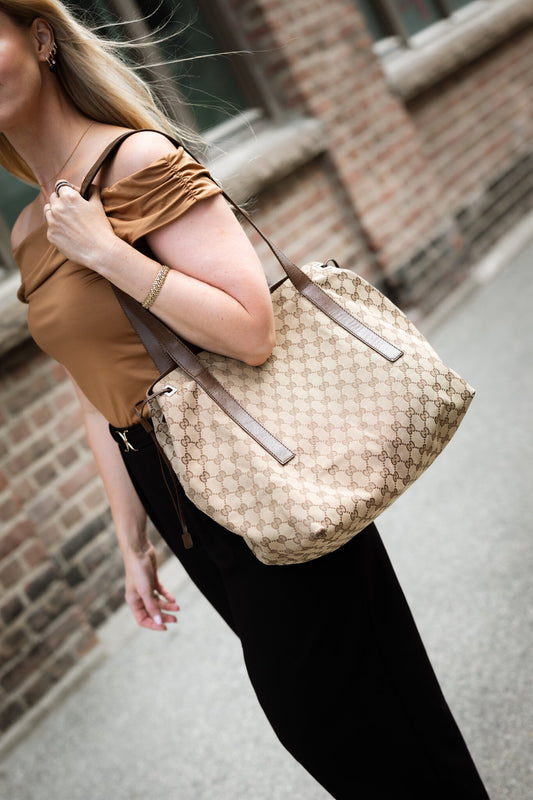Vintage Gucci GG Canvas tote i beige monogram med skinnstropper – bilde 2