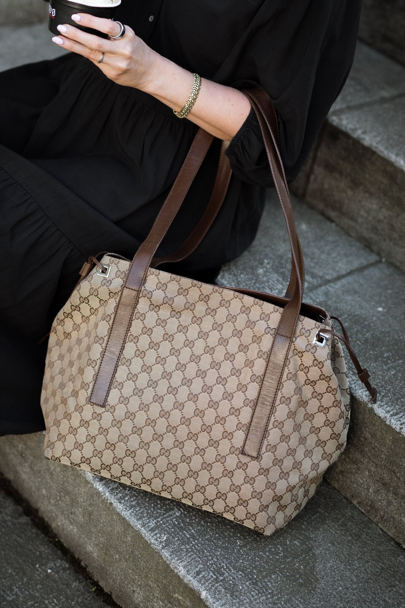 Vintage Gucci GG Canvas tote i beige monogram med skinnstropper – bilde 4