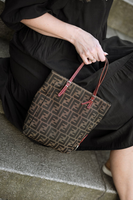 Vintage Fendi Zucca mini tote i brun FF-canvas – bilde 3
