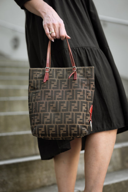 Vintage Fendi Zucca mini tote i brun FF-canvas – bilde 4