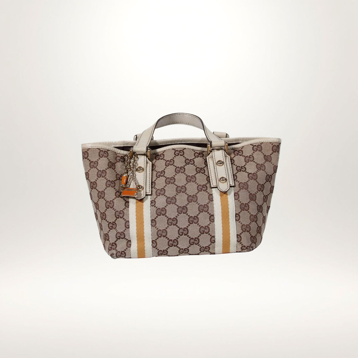 Vintage Gucci Jolicoeur Small håndveske i beige GG canvas med equestrian charms