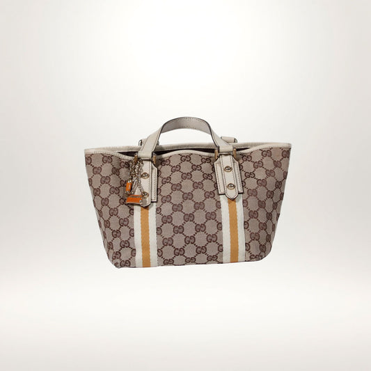 Vintage Gucci Jolicoeur Small håndveske i beige GG canvas med equestrian charms