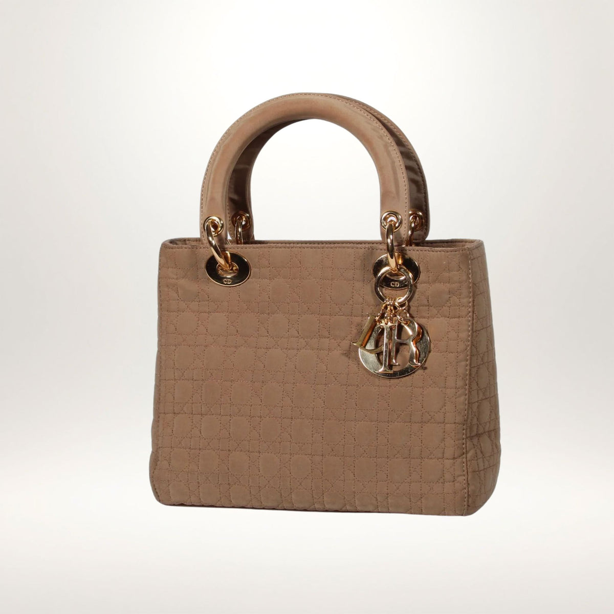 Vintage Christian Dior Lady Dior i beige og brun cannage-nylon fra 1997