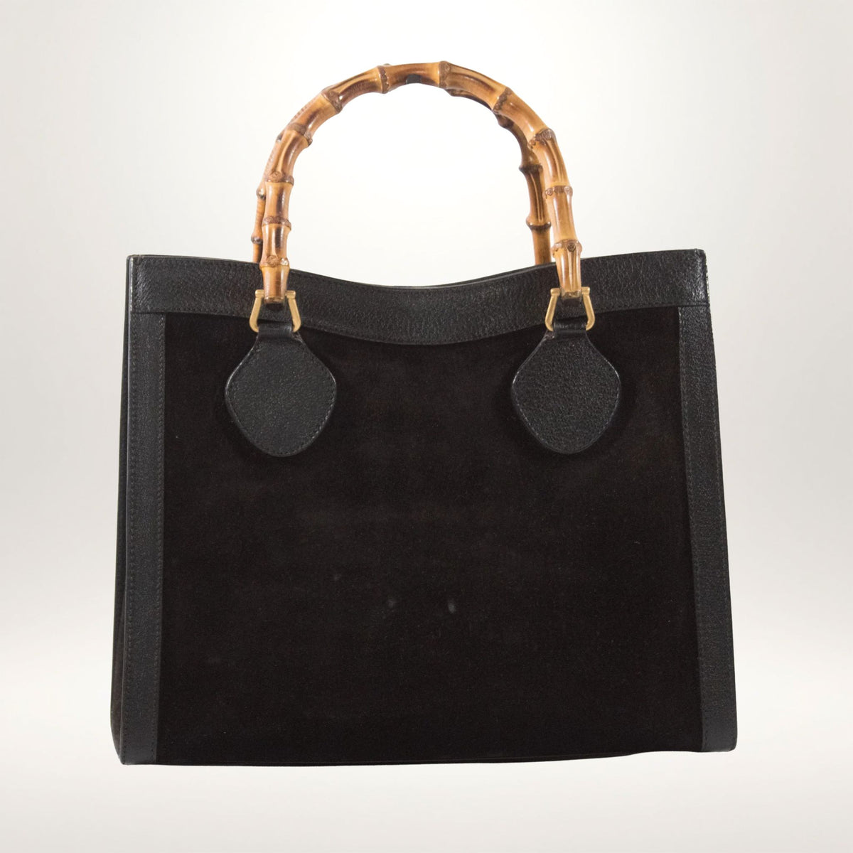 Vintage Gucci Diana Bamboo Tote i sort suede og skinn med bambushåndtak